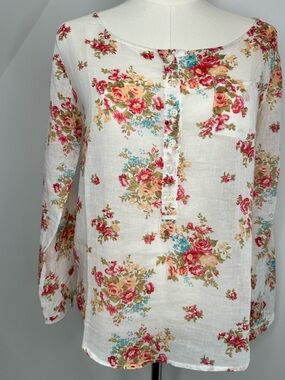 POU DOU DOU Floral Henley Tunic Blouse - Cotton - Size M